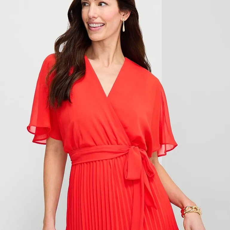 Sandra Darren Womens V Neck Short Sleeve Flutter Maxi Dress