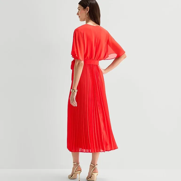 Sandra Darren Womens V Neck Short Sleeve Flutter Maxi Dress