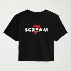 Scream 7 Logo Cropped Womens Juniors Crew Neck Short Sleeve Classic Fit Graphic T-Shirt