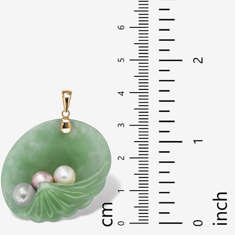 Seashell Womens Genuine Green Jade 14K Gold Pendant