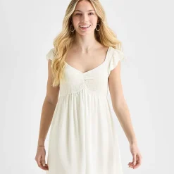 Secret Charm Womens Juniors Sweetheart Neck Short Sleeve Babydoll Dress