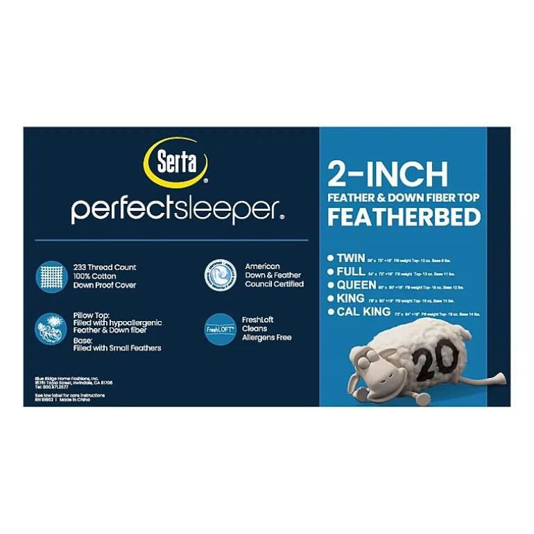 Serta 2" Feather And Down Fiber Top Featherbed