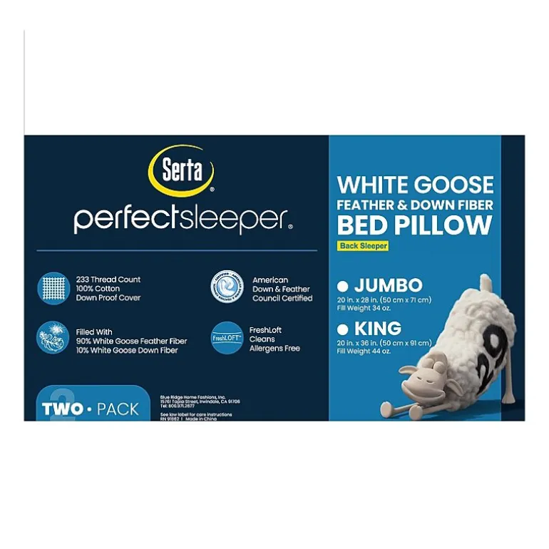 Serta White Goose Feather Back Sleeper 2-Pack Pillow