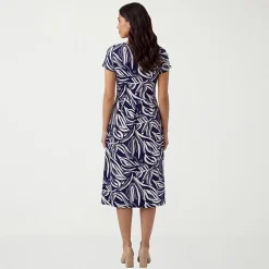 24seven Comfort Apparel Maternity Womens Maternity Midi Boat Neck Short Sleeve Abstract Fit + Flare Dress