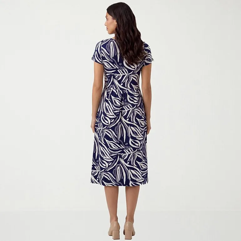 24seven Comfort Apparel Maternity Womens Maternity Midi Boat Neck Short Sleeve Abstract Fit + Flare Dress