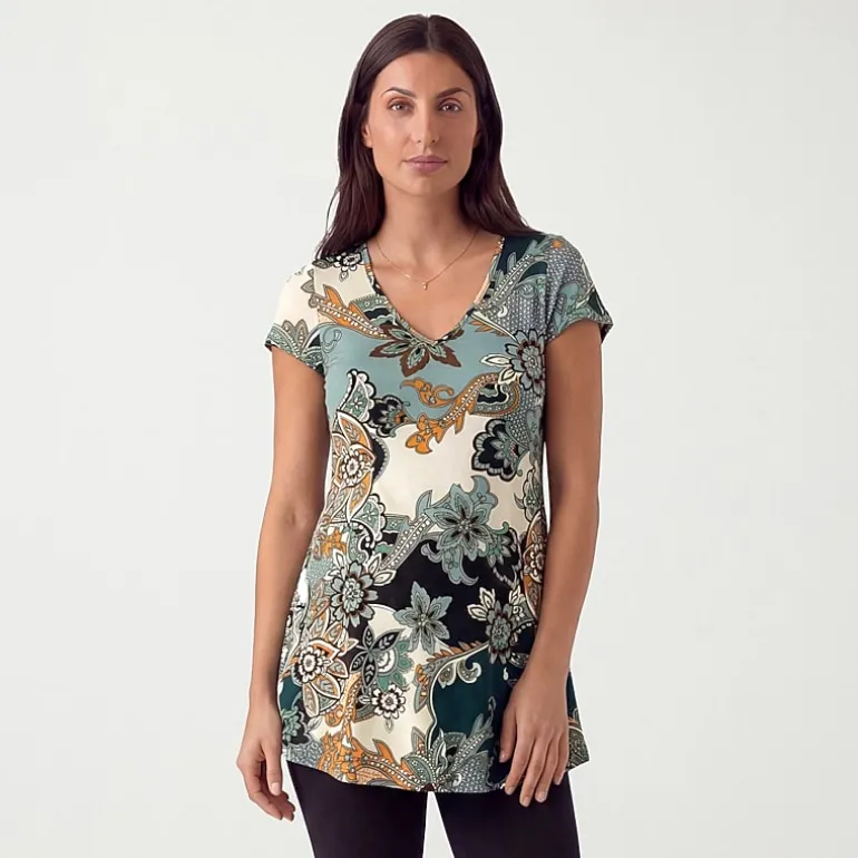 24seven Comfort Apparel Maternity Maternity Womens V Neck Short Sleeve Tunic Top