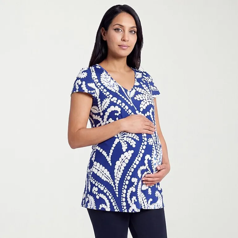 24seven Comfort Apparel Maternity Maternity Womens V Neck Short Sleeve Tunic Top