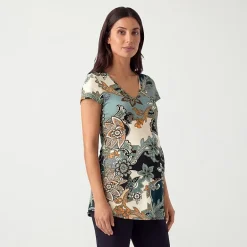 24seven Comfort Apparel Maternity Maternity Womens V Neck Short Sleeve Tunic Top
