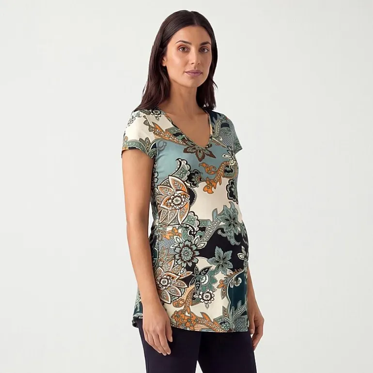 24seven Comfort Apparel Maternity Maternity Womens V Neck Short Sleeve Tunic Top