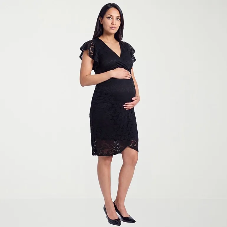 24seven Comfort Apparel Maternity Womens Maternity Short Sleeve Midi Wrap Dress