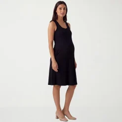 24seven Comfort Apparel Maternity Womens Maternity Midi Scoop Neck Sleeveless A-Line Dress