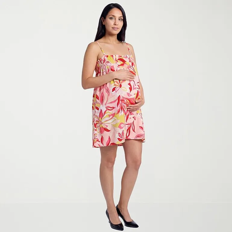 24seven Comfort Apparel Maternity Womens Maternity Square Neck Sleeveless Abstract A-Line Dress