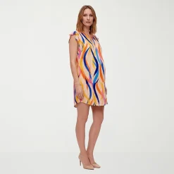 24seven Comfort Apparel Maternity Womens Maternity V Neck Short Sleeve Abstract Shift Dress
