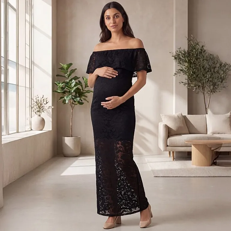 24seven Comfort Apparel Maternity Womens Maternity Straight Neck Short Sleeve Bodycon Dress