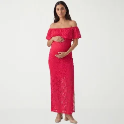 24seven Comfort Apparel Maternity Womens Maternity Straight Neck Short Sleeve Bodycon Dress