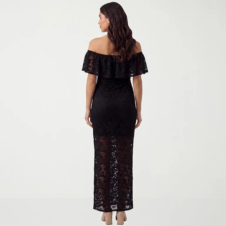 24seven Comfort Apparel Maternity Womens Maternity Straight Neck Short Sleeve Bodycon Dress