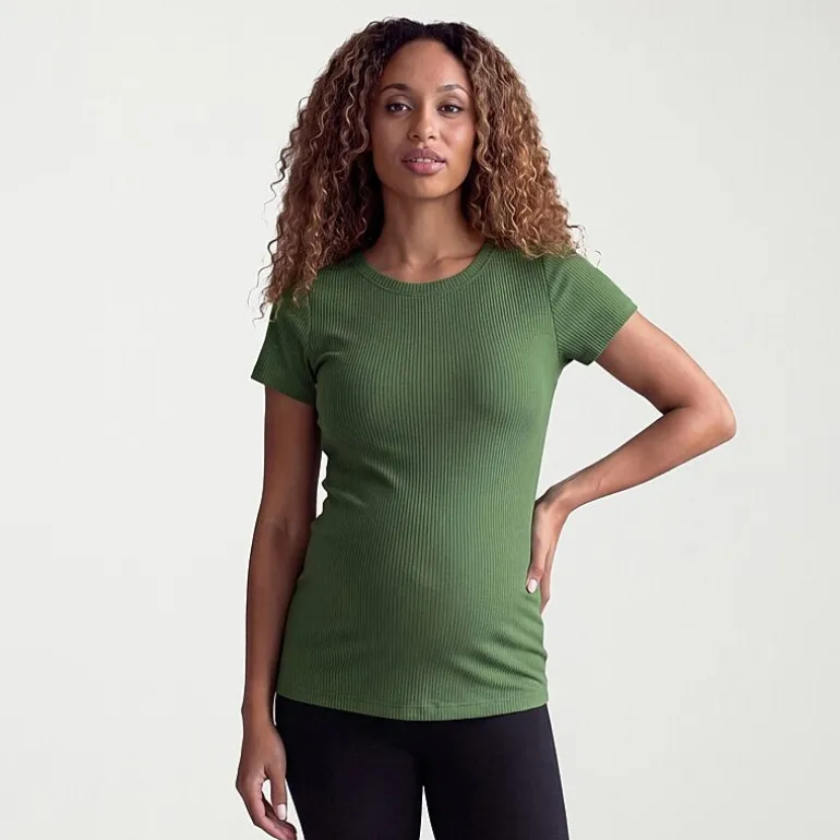 24seven Comfort Apparel Maternity Womens Maternity Round Neck Short Sleeve T-Shirt