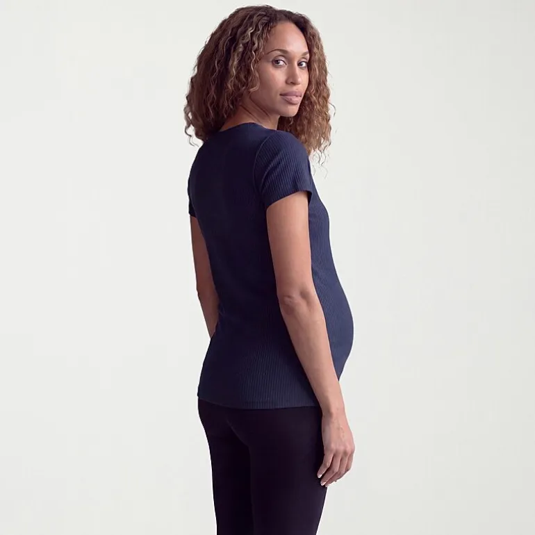 24seven Comfort Apparel Maternity Womens Maternity Round Neck Short Sleeve T-Shirt