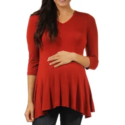 24seven Comfort Apparel Maternity Womens V Neck 3/4 Sleeve Tunic Top