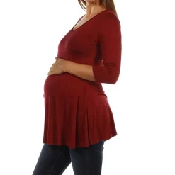 24seven Comfort Apparel Maternity Womens V Neck 3/4 Sleeve Tunic Top