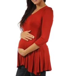 24seven Comfort Apparel Maternity Womens V Neck 3/4 Sleeve Tunic Top