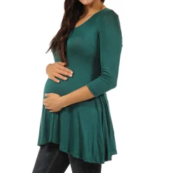 24seven Comfort Apparel Maternity Womens V Neck 3/4 Sleeve Tunic Top