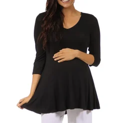 24seven Comfort Apparel Maternity Womens V Neck 3/4 Sleeve Tunic Top