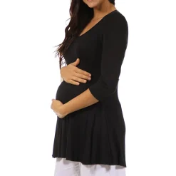 24seven Comfort Apparel Maternity Womens V Neck 3/4 Sleeve Tunic Top