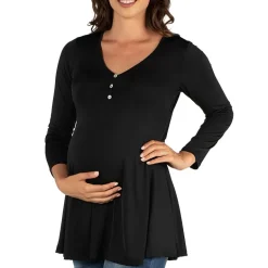 24seven Comfort Apparel Maternity Womens Henley Neck Long Sleeve Tunic Top
