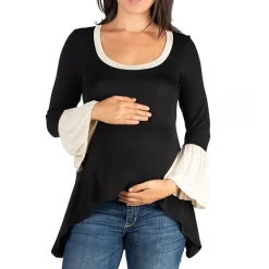 24seven Comfort Apparel Maternity Womens Scoop Neck Long Sleeve Tunic Top