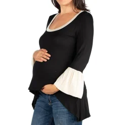24seven Comfort Apparel Maternity Womens Scoop Neck Long Sleeve Tunic Top