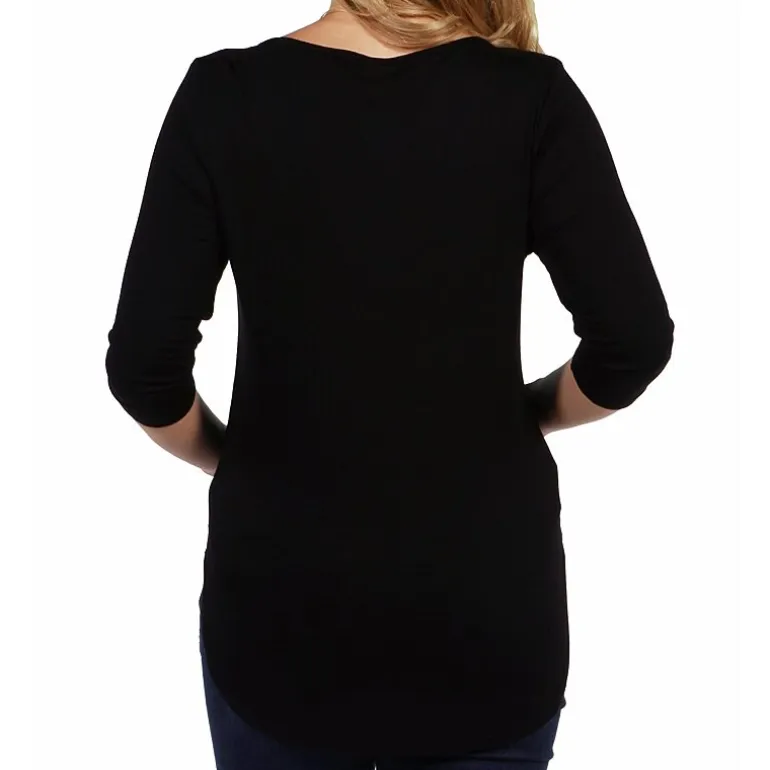 24seven Comfort Apparel Maternity Womens V Neck 3/4 Sleeve Tunic Top