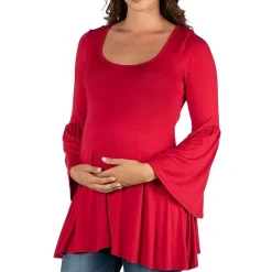 24seven Comfort Apparel Maternity Womens Scoop Neck Long Sleeve Tunic Top