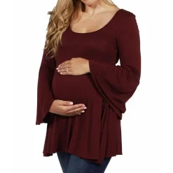 24seven Comfort Apparel Maternity Womens Scoop Neck Long Sleeve Tunic Top