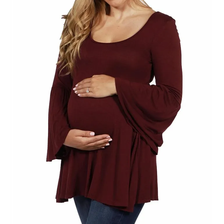 24seven Comfort Apparel Maternity Womens Scoop Neck Long Sleeve Tunic Top
