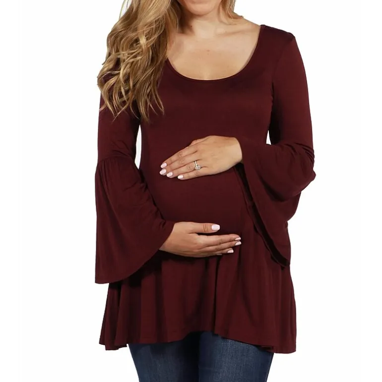 24seven Comfort Apparel Maternity Womens Scoop Neck Long Sleeve Tunic Top