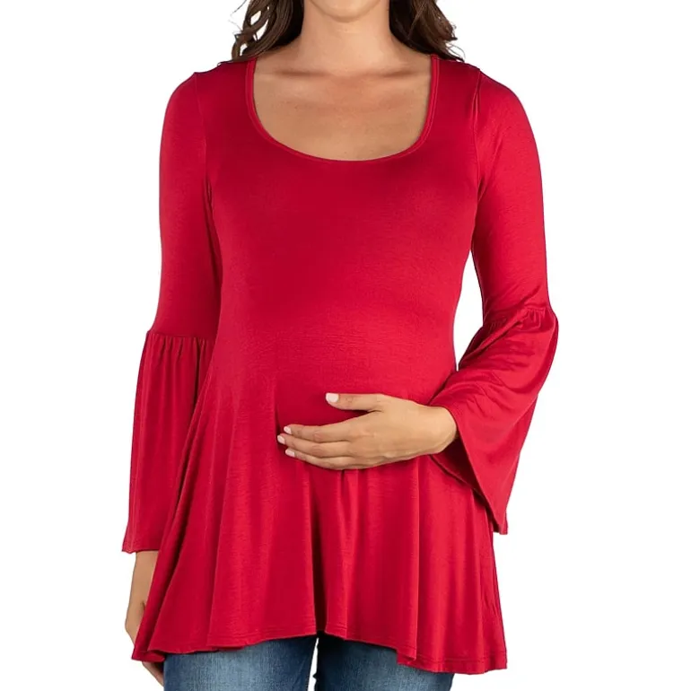 24seven Comfort Apparel Maternity Womens Scoop Neck Long Sleeve Tunic Top