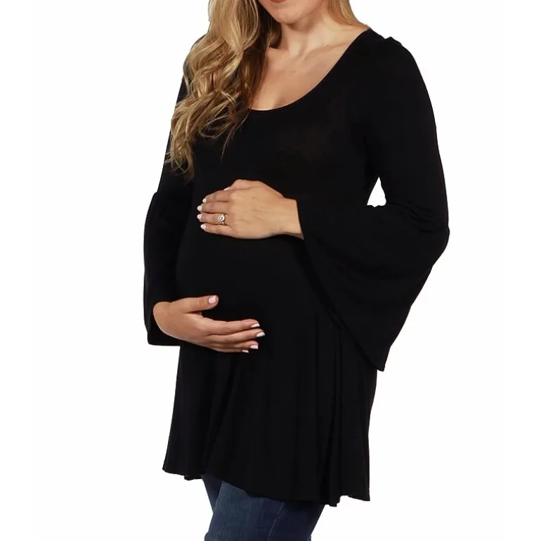 24seven Comfort Apparel Maternity Womens Scoop Neck Long Sleeve Tunic Top