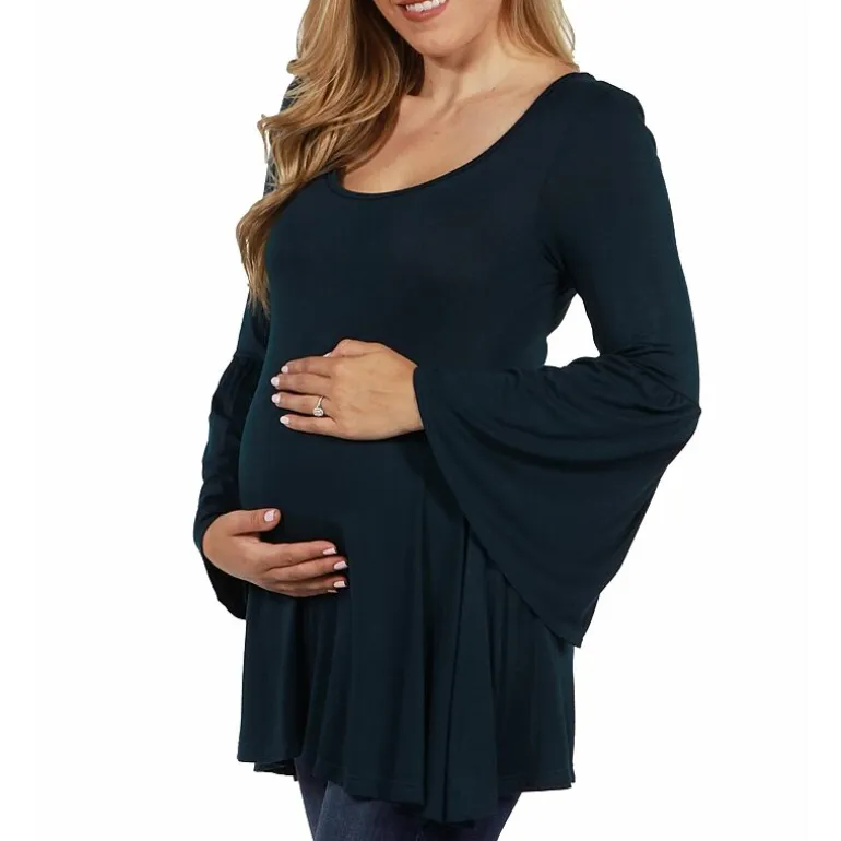 24seven Comfort Apparel Maternity Womens Scoop Neck Long Sleeve Tunic Top