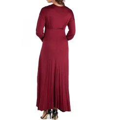 24seven Comfort Apparel Womens Maternity V Neck Long Sleeve Maxi Dress