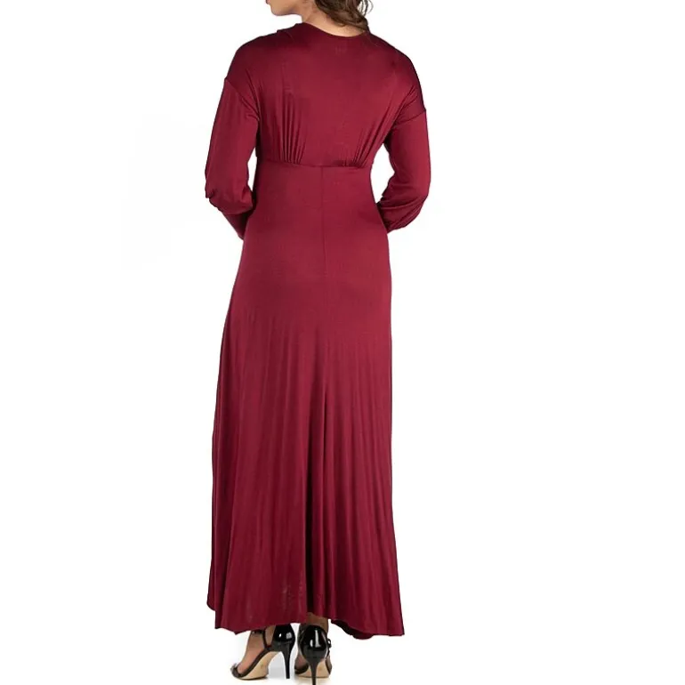 24seven Comfort Apparel Womens Maternity V Neck Long Sleeve Maxi Dress