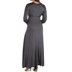 24seven Comfort Apparel Womens Maternity V Neck Long Sleeve Maxi Dress