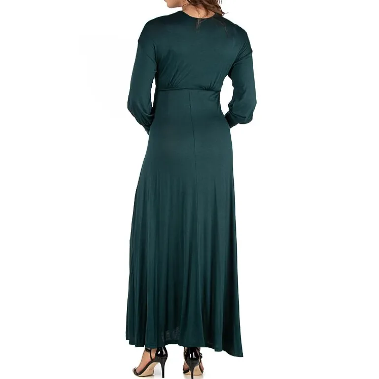 24seven Comfort Apparel Womens Maternity V Neck Long Sleeve Maxi Dress