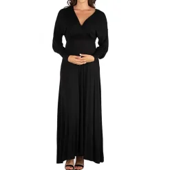 24seven Comfort Apparel Womens Maternity V Neck Long Sleeve Maxi Dress