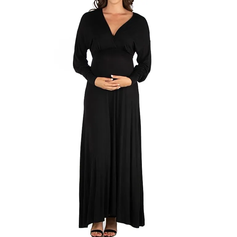 24seven Comfort Apparel Womens Maternity V Neck Long Sleeve Maxi Dress