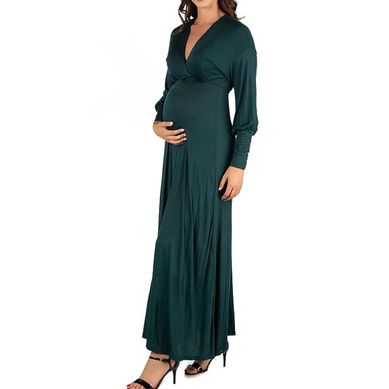 24seven Comfort Apparel Womens Maternity V Neck Long Sleeve Maxi Dress