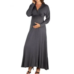 24seven Comfort Apparel Womens Maternity V Neck Long Sleeve Maxi Dress