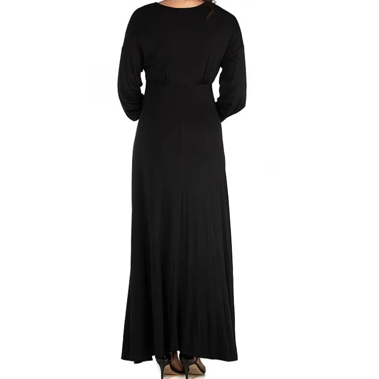 24seven Comfort Apparel Womens Maternity V Neck Long Sleeve Maxi Dress