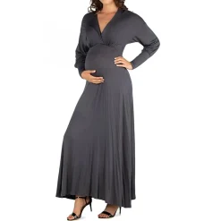24seven Comfort Apparel Womens Maternity V Neck Long Sleeve Maxi Dress