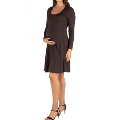 24seven Comfort Apparel Womens Maternity Scoop Neck Long Sleeve A-Line Dress